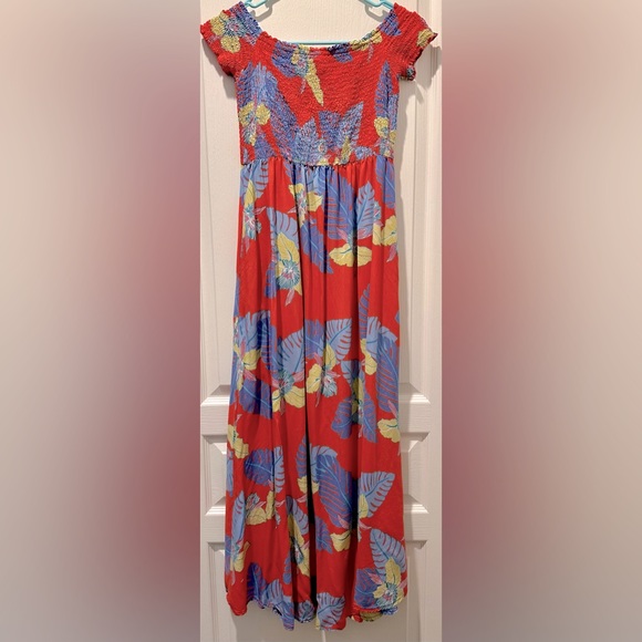 Lulu’s Patsy Off Shoulder Aloha Maxi Dress w Smocked Bodice & High Front Slit - Picture 7 of 8